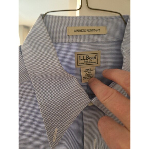 #71 LL Bean Button Down Men Shirt Large 0FKD3 Wrinkle Resistant Blue White Check - Picture 3 of 4